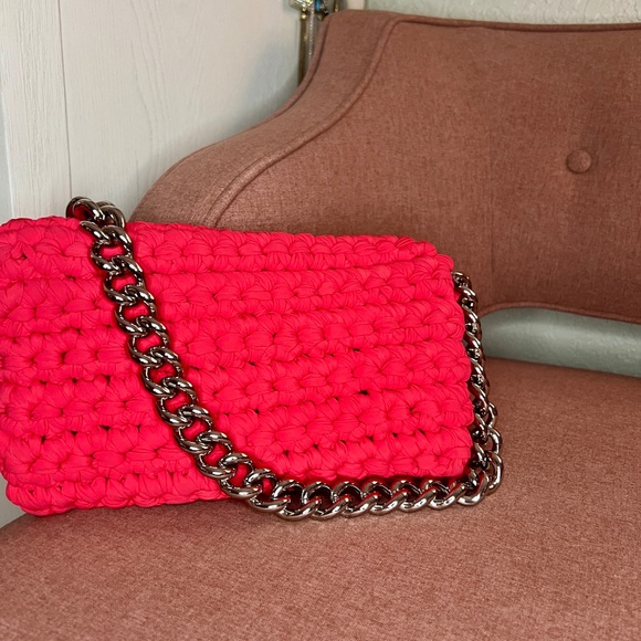 Chanel Classic Flap Coral Crochet Collectors Coral/Red Cloth Shoulder Bag - Picture 4 of 4